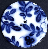 SALE, Indigo / White 1-1/2" Large Round "Summer Night" 2-Hole Porcelain Button