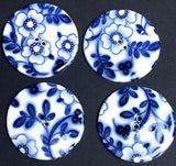 SALE, Indigo / White 1-1/2" Large Round "Summer Night" 2-Hole Porcelain Button