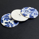 SALE, Indigo / White 1-1/2" Large Round "Summer Night" 2-Hole Porcelain Button