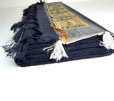 Vintage Midnight Dark Blue Handwoven Tsumugi Silk. Still Tied Whole Bolt, 22 yards 15" wide. #130