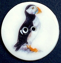 Last One, Puffin Porcelain Button 1-1/8" -1-3/16" 2-hole, Handmade