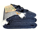 Vintage Midnight Dark Blue Handwoven Tsumugi Silk. Still Tied Whole Bolt, 22 yards 15" wide. #130