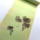 Hand Painted Grapes, Full 13-Yard BOLT, Greens To Yellows Blended Bokashi Chirimen Crepe Vintage Tsukesage Kimono Silk from Japan  #131