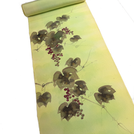 Hand Painted Grapes, Full 13-Yard BOLT, Greens To Yellows Blended Bokashi Chirimen Crepe Vintage Tsukesage Kimono Silk from Japan  #131