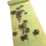 Hand Painted Grapes, Full 13-Yard BOLT, Greens To Yellows Blended Bokashi Chirimen Crepe Vintage Tsukesage Kimono Silk from Japan  #131