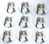 Gray Cat with Big Round Eyes, 1-1/8"-1-3/16" Porcelain Button by Kate Holliday