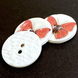 Getting Low, Red Butterfly Handmade Porcelain Button  15/16"