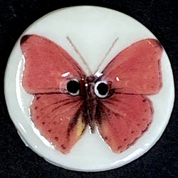 Getting Low, Red Butterfly Handmade Porcelain Button  15/16"