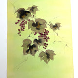 Hand Painted Grapes, Full 13-Yard BOLT, Greens To Yellows Blended Bokashi Chirimen Crepe Vintage Tsukesage Kimono Silk from Japan  #131