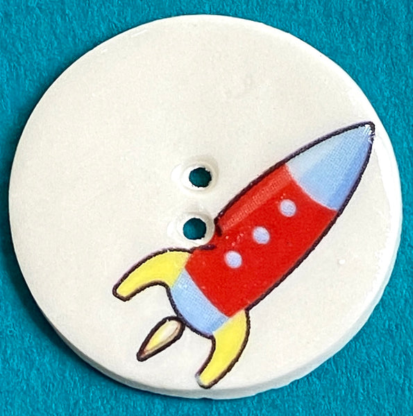 Porcelain Rocket Button 1-1/8" 2 Hole Artisan Made
