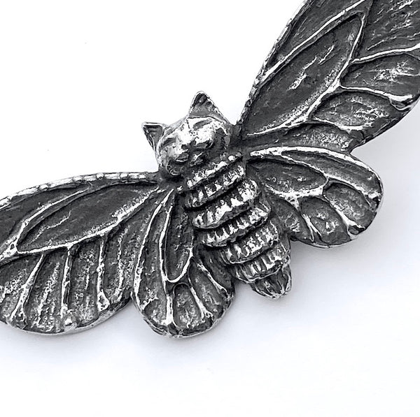 Running Low, Kitty Moth / Flying Cat Pewter Pendant by Green Girl Studios USA, 2.25" / 57mm,  #G711