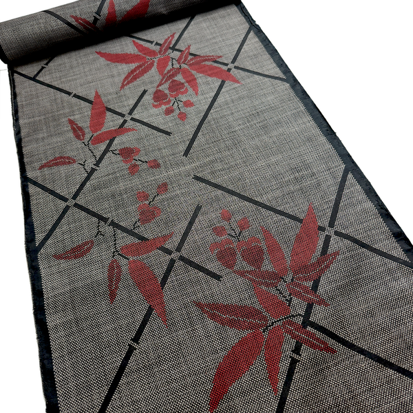 Bamboo Leaves Handwoven Oshima Tsumugi Vintage Kimono Silk from Japan By the Yard #133