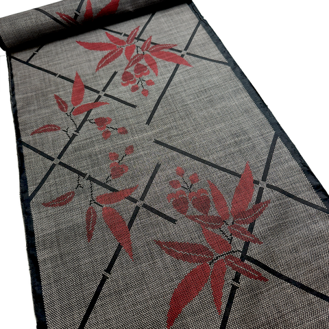 Bamboo Leaves Handwoven Oshima Tsumugi Vintage Kimono Silk from Japan By the Yard #133