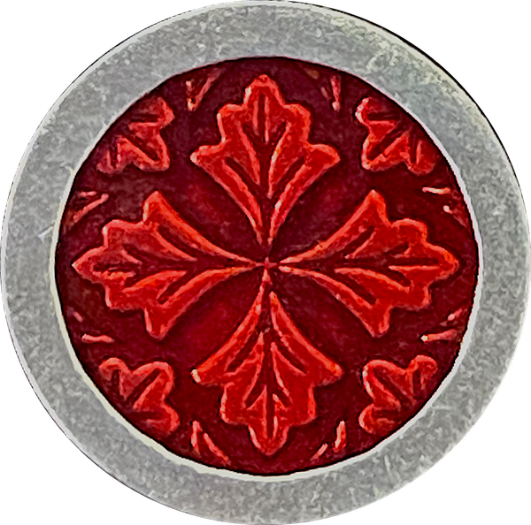 New Markdown, Red Leaf Medallion Leaves Button from Danforth Pewter, 3/4"  #FJ-156