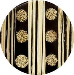 SALE, Bamboo Dots/Stripes, Black/Natural Bamboo Tan 1-3/16" Button #SK-665