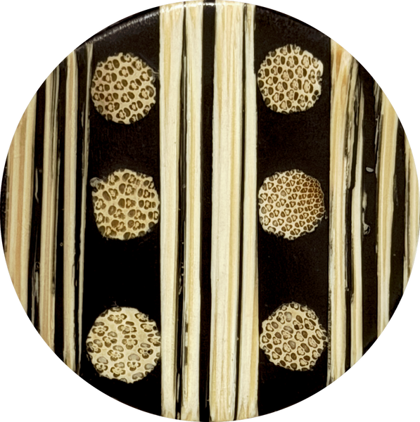 SALE, Bamboo Dots/Stripes, Black/Natural Bamboo Tan 1-3/16" Button #SK-665