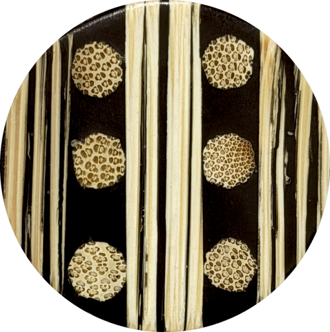 SALE, Bamboo Dots/Stripes, Black/Natural Bamboo Tan 1-3/16" Button #SK-665