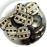 SALE, Bamboo Dots/Stripes, Black/Natural Bamboo Tan 1-3/16" Button #SK-665