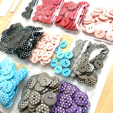 BULK DEAL, Closeout 300+ polka-dot buttons, color/size mix, 9/16" and 11/16", plastic, $45.00 for ALL #SK-849