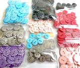 BULK DEAL, Closeout 300+ polka-dot buttons, color/size mix, 9/16" and 11/16", plastic, $45.00 for ALL #SK-849
