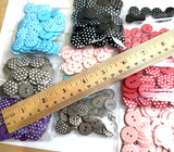 BULK DEAL, Closeout 300+ polka-dot buttons, color/size mix, 9/16" and 11/16", plastic, $45.00 for ALL #SK-849