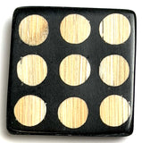 Nine Bamboo Dots, Black/Natural  "Domino" Square Button Larger Size, 1-3/16" #SK-664
