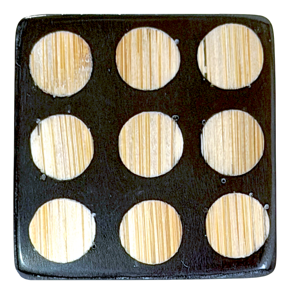 Nine Bamboo Dots, Black/Natural  "Domino" Square Button Larger Size, 1-3/16" #SK-664