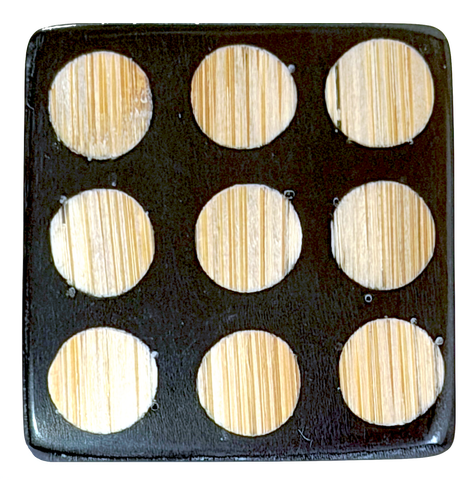 Nine Bamboo Dots, Black/Natural  "Domino" Square Button Larger Size, 1-3/16" #SK-664