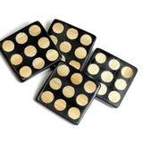 Nine Bamboo Dots, Black/Natural  "Domino" Square Button Larger Size, 1-3/16" #SK-664