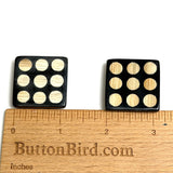 Nine Bamboo Dots, Black/Natural  "Domino" Square Button Larger Size, 1-3/16" #SK-664