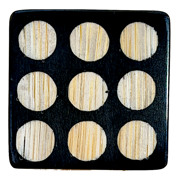 Nine Bamboo Dots, Black/Natural "Domino" Square Button Smaller Size, 15/16" #SK-663