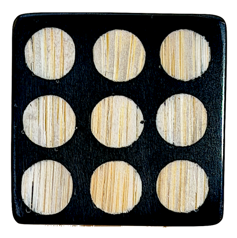 Nine Bamboo Dots, Black/Natural "Domino" Square Button Smaller Size, 15/16" #SK-663