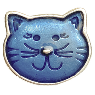 Running Low, Blue Kitty Cat Button from Danforth Pewter, 1"  #FJ-161
