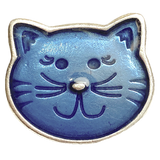 Running Low, Blue Kitty Cat Button from Danforth Pewter, 1"  #FJ-161