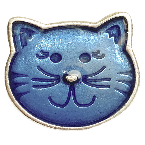 Running Low, Blue Kitty Cat Button from Danforth Pewter, 1"  #FJ-161