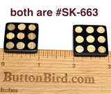 Nine Bamboo Dots, Black/Natural "Domino" Square Button Smaller Size, 15/16" #SK-663