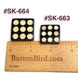 Nine Bamboo Dots, Black/Natural  "Domino" Square Button Larger Size, 1-3/16" #SK-664