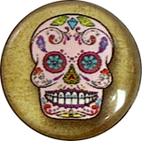 Sugar Skull, Blue Flower Eyes Button, Crystal Acrylic Dome,  1" Shank Back #SK-2024