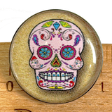 Sugar Skull, Blue Flower Eyes Button, Crystal Acrylic Dome,  1" Shank Back #SK-2024