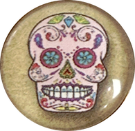 Sugar Skull, Blue Flower Eyes Button, Crystal Acrylic Dome,  1" Shank Back #SK-2024