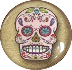Sugar Skull, Blue Flower Eyes Button, Crystal Acrylic Dome,  1" Shank Back #SK-2024