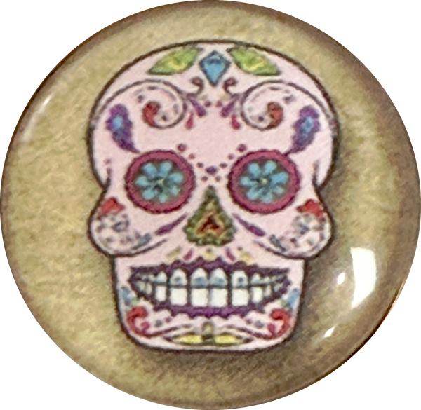 Sugar Skull, Blue Flower Eyes Button, Crystal Acrylic Dome,  1" Shank Back #SK-2024