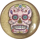 Sugar Skull, Blue Flower Eyes Button, Crystal Acrylic Dome,  1" Shank Back #SK-2024