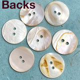 Re-Stocked, White River Shell 7/8"-15/16" Iridescent Pearl Shell Round 2-Hole Buttons, 22/23mm, $.75 each.   # LP-73