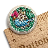 Running Low, Cherub on Blue Bird, Shank Back Art Stone Ceramic Button, 1-1/16"  #SC-1087