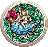 Running Low, Cherub on Blue Bird, Shank Back Art Stone Ceramic Button, 1-1/16"  #SC-1087