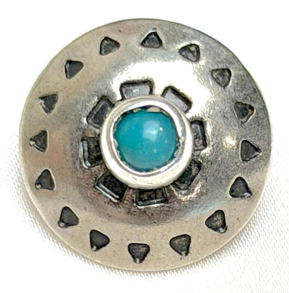 Blue Bead Mountains 5/8" Southwest Button w. 'Turquoise' Shank Back, Nickel Silver  #SW-36
