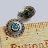 Blue Bead Mountains 5/8" Southwest Button w. 'Turquoise' Shank Back, Nickel Silver  #SW-36