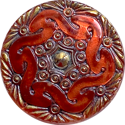 Rose Amber Handpainted Czech "Lacy" Glass Button 1-1/16", Susan Clarke #SC1519D
