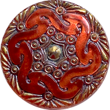 Rose Amber Handpainted Czech "Lacy" Glass Button 1-1/16", Susan Clarke #SC1519D
